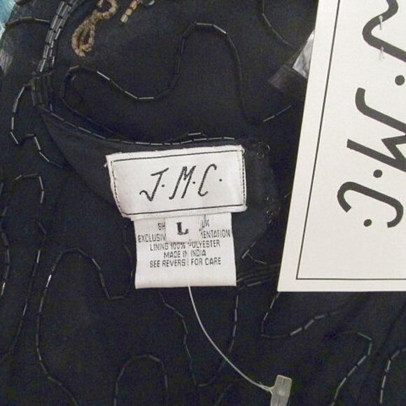 NOS Silk BEADED Sequins Size L DRESS Shimmer V-NECK Black Gold JMC Lined FORMAL - Picture 6 of 12